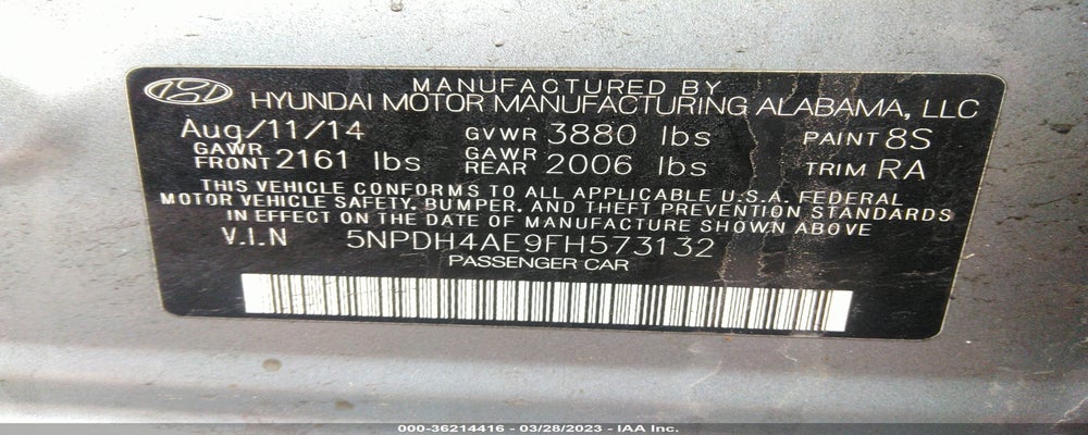 5NPDH4AE9FH573132 2015 HYUNDAI ELANTRA photo no. 9