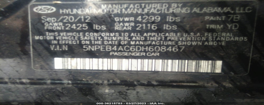5NPEB4AC6DH608467 2013 HYUNDAI SONATA photo no. 9