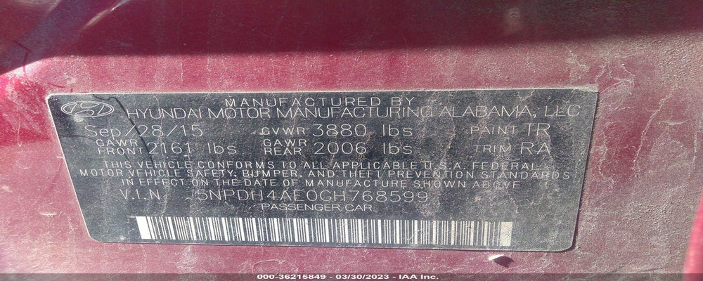 5NPDH4AE0GH768599 2016 HYUNDAI ELANTRA photo no. 9