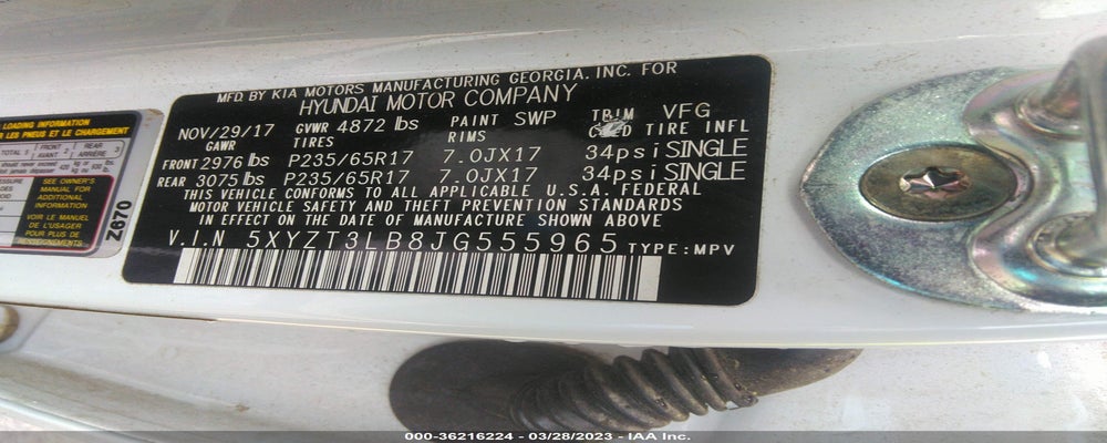 5XYZT3LB8JG555965 2018 HYUNDAI SANTA FE SPORT photo no. 9