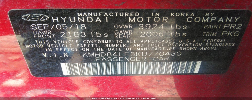KMHD84LF3KU770430 2019 HYUNDAI ELANTRA photo no. 9