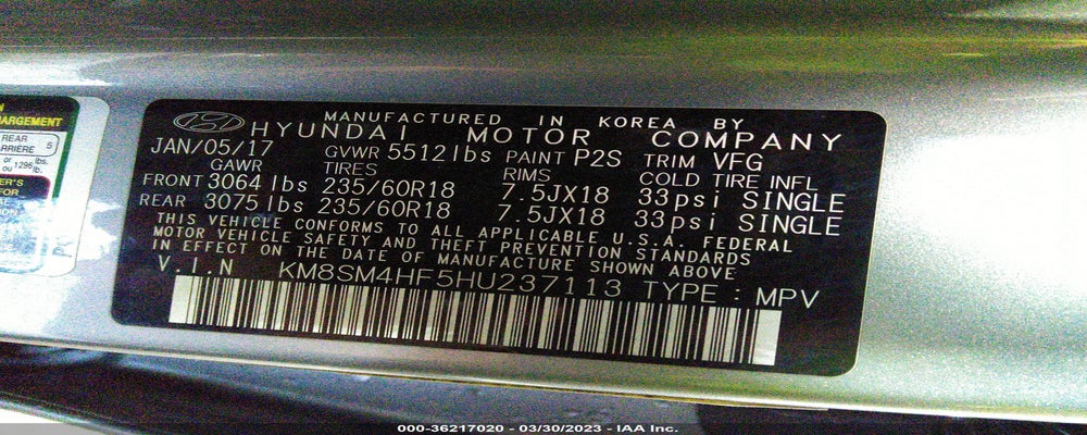 KM8SM4HF5HU237113 2017 HYUNDAI SANTA FE photo no. 9