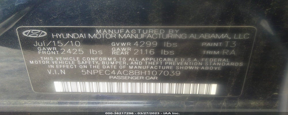 5NPEC4AC8BH107039 2011 HYUNDAI SONATA photo no. 9