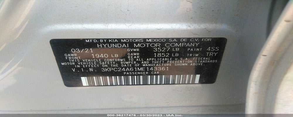 3KPC24A61ME143361 2021 HYUNDAI ACCENT photo no. 9