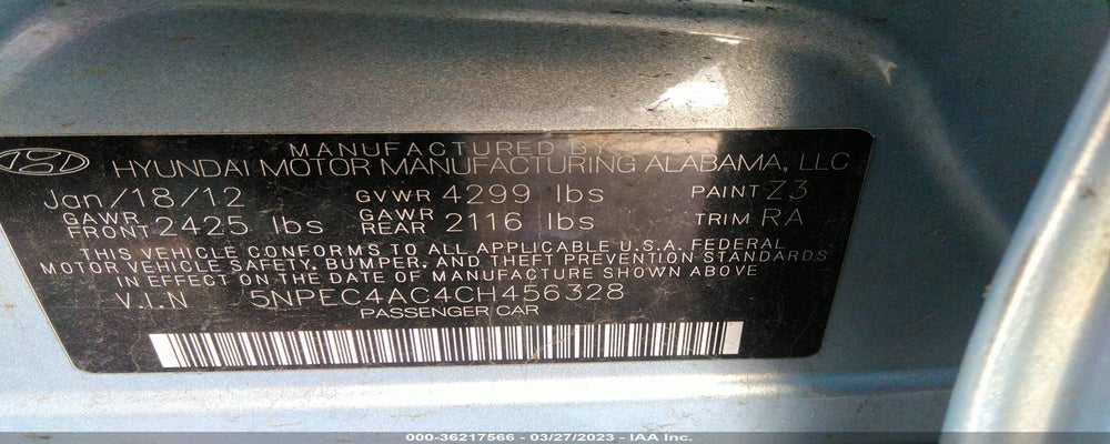 5NPEC4AC4CH456328 2012 HYUNDAI SONATA photo no. 9