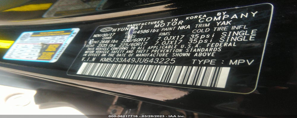 KM8J33A49JU643225 2018 HYUNDAI TUCSON photo no. 9