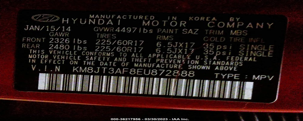 KM8JT3AF8EU872888 2014 HYUNDAI TUCSON photo no. 9