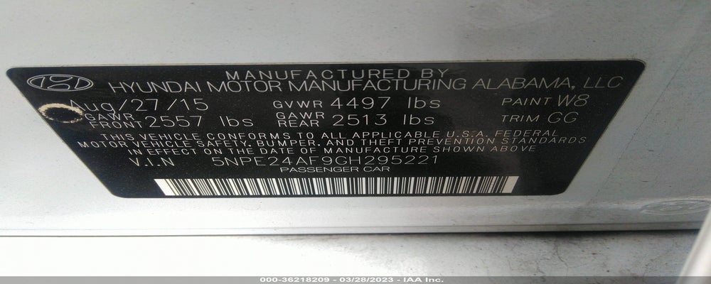5NPE24AF9GH295221 2016 HYUNDAI SONATA photo no. 9