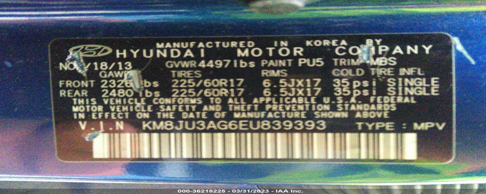 KM8JU3AG6EU839393 2014 HYUNDAI TUCSON photo no. 9