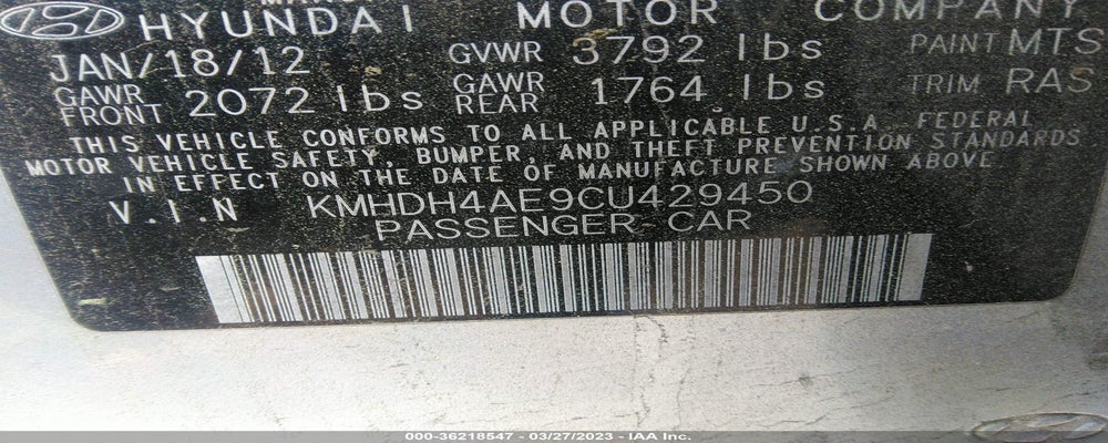 KMHDH4AE9CU429450 2012 HYUNDAI ELANTRA photo no. 9