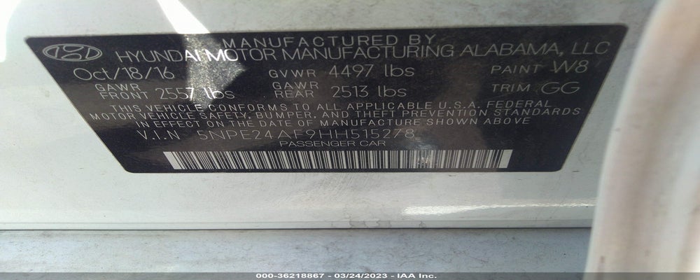 5NPE24AF9HH515278 2017 HYUNDAI SONATA photo no. 9
