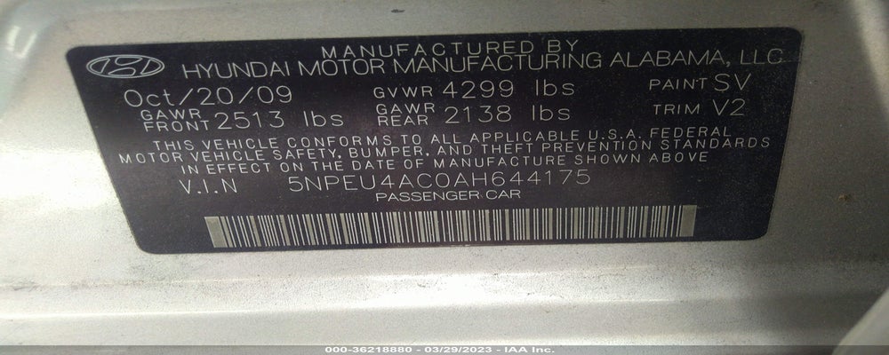 5NPEU4AC0AH644175 2010 HYUNDAI SONATA photo no. 9