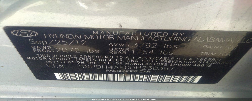 5NPDH4AE0DH230397 2013 HYUNDAI ELANTRA photo no. 9