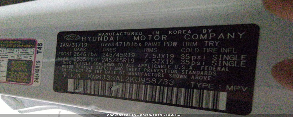 KM8J33AL2KU958733 2019 HYUNDAI TUCSON photo no. 9
