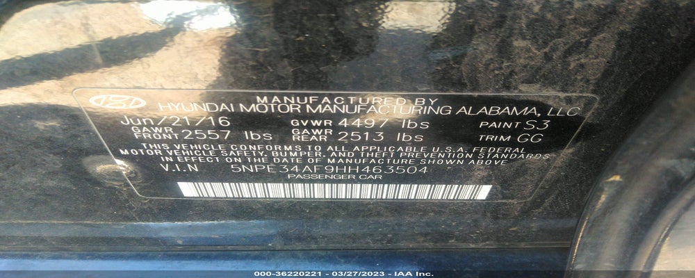 5NPE34AF9HH463504 2017 HYUNDAI SONATA photo no. 9