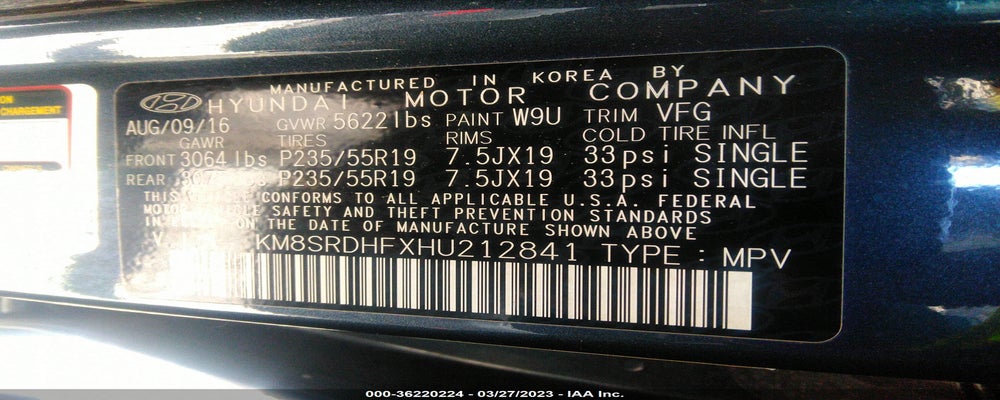 KM8SRDHFXHU212841 2017 HYUNDAI SANTA FE photo no. 9