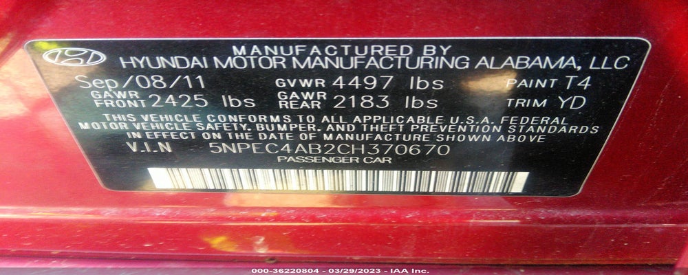 5NPEC4AB2CH370670 2012 HYUNDAI SONATA photo no. 9