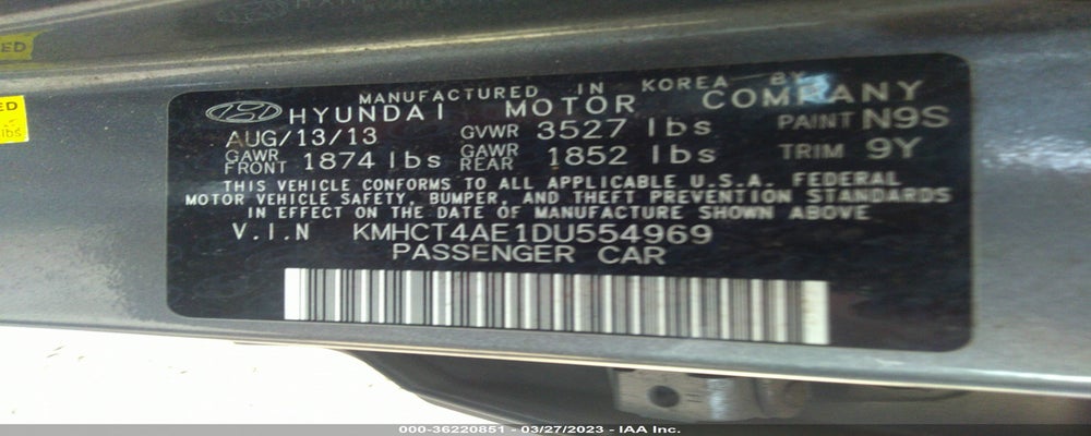 KMHCT4AE1DU554969 2013 HYUNDAI ACCENT photo no. 9
