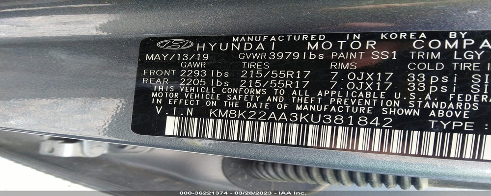 KM8K22AA3KU381842 2019 HYUNDAI KONA photo no. 9