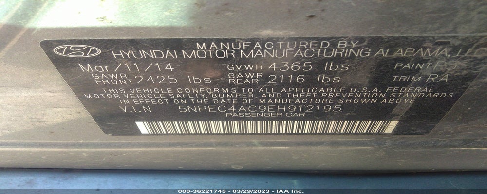 5NPEC4AC9EH912195 2014 HYUNDAI SONATA photo no. 9