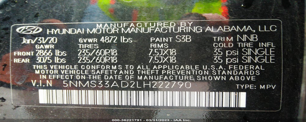 5NMS33AD2LH222790 2020 HYUNDAI SANTA FE photo no. 9