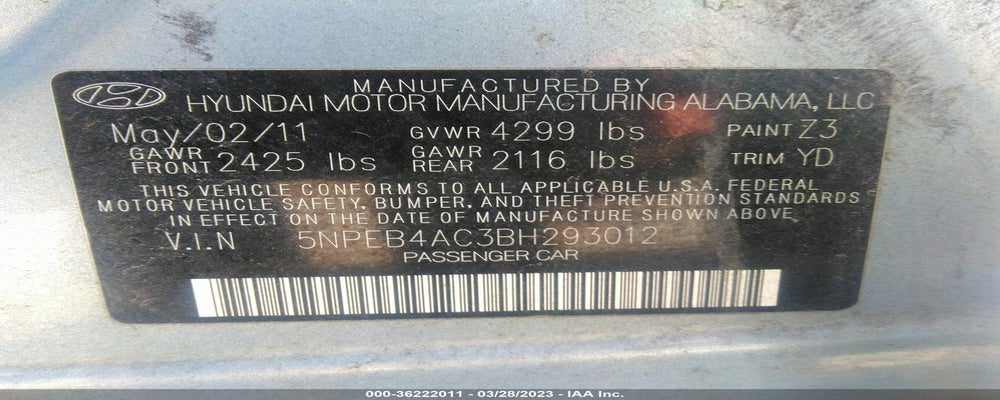 5NPEB4AC3BH293012 2011 HYUNDAI SONATA photo no. 9