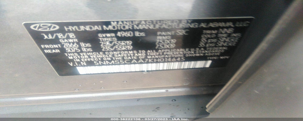 5NMS5CAA7KH014645 2019 HYUNDAI SANTA FE photo no. 9