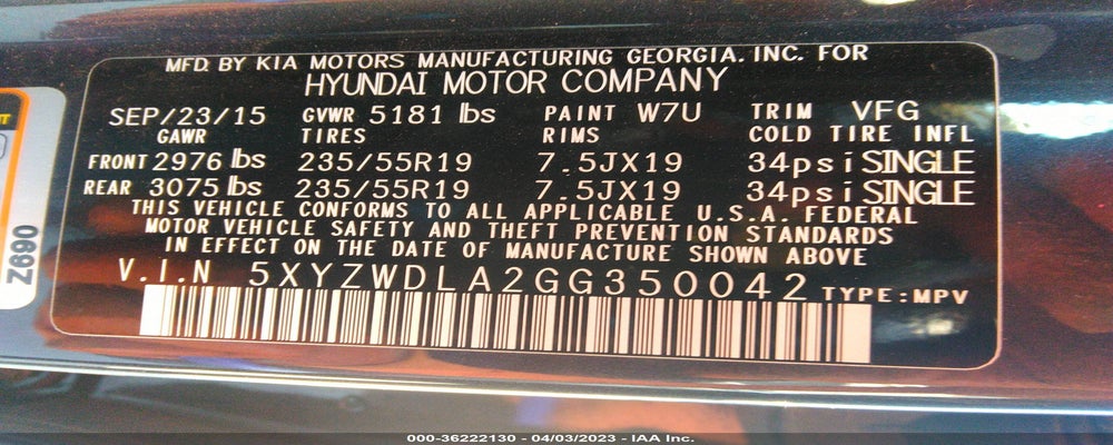 5XYZWDLA2GG350042 2016 HYUNDAI SANTA FE SPORT photo no. 9