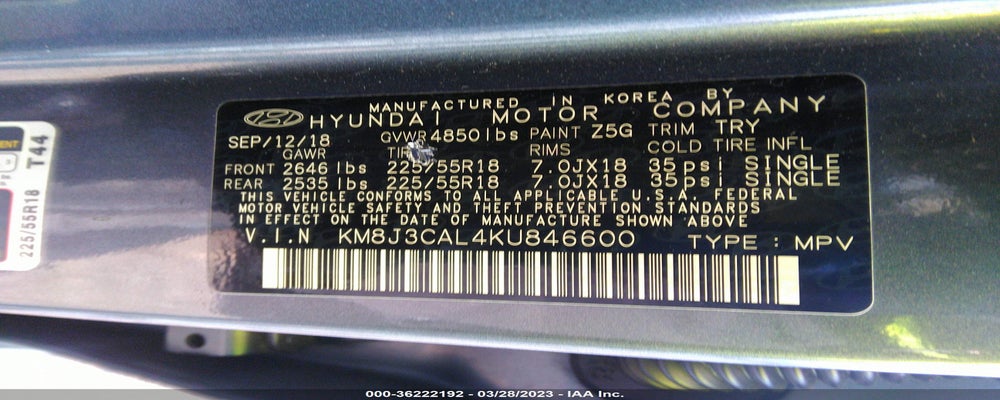 KM8J3CAL4KU846600 2019 HYUNDAI TUCSON photo no. 9