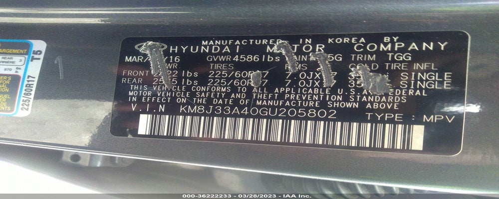 KM8J33A40GU205802 2016 HYUNDAI TUCSON photo no. 9