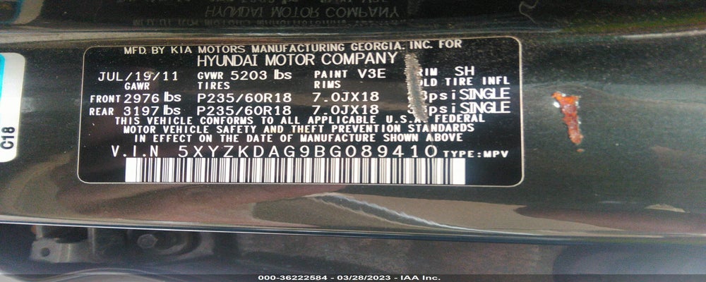 5XYZKDAG9BG089410 2011 HYUNDAI SANTA FE photo no. 9