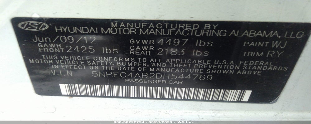 5NPEC4AB2DH544769 2013 HYUNDAI SONATA photo no. 9