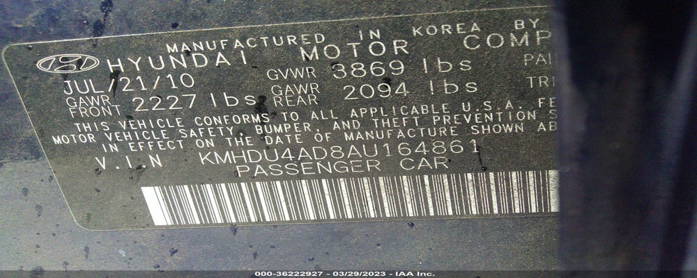 KMHDU4AD8AU164861 2010 HYUNDAI ELANTRA photo no. 9