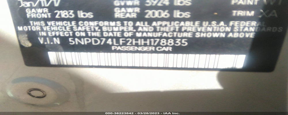 5NPD74LF2HH178835 2017 HYUNDAI ELANTRA photo no. 9