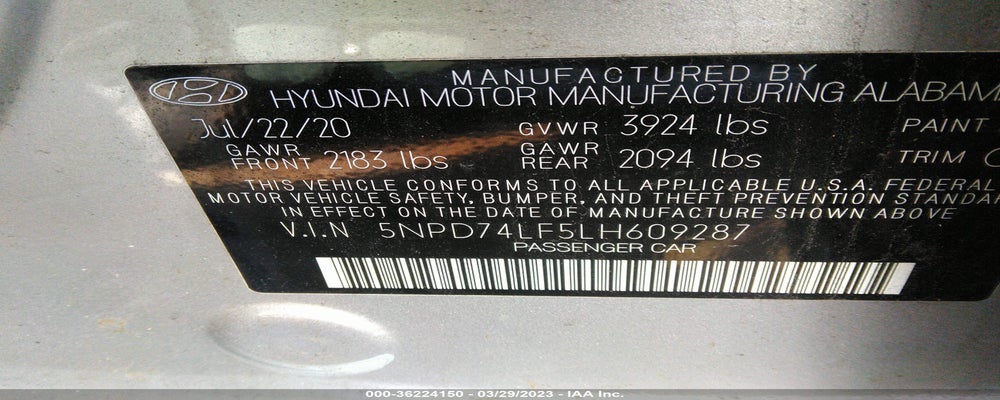 5NPD74LF5LH609287 2020 HYUNDAI ELANTRA photo no. 9