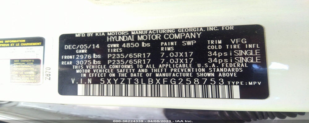5XYZT3LBXFG258753 2015 HYUNDAI SANTA FE SPORT photo no. 9