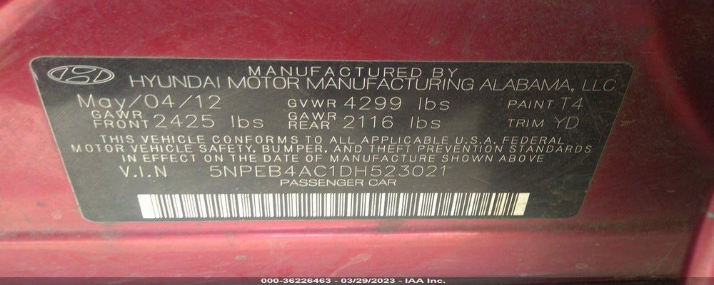 5NPEB4AC1DH523021 2013 HYUNDAI SONATA photo no. 9
