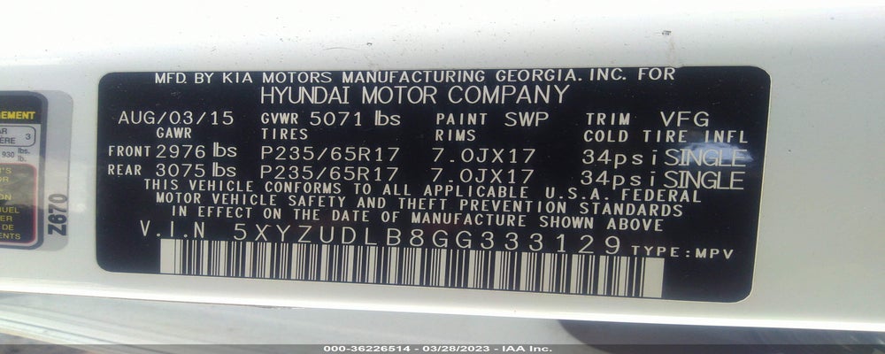5XYZUDLB8GG333129 2016 HYUNDAI SANTA FE SPORT photo no. 9