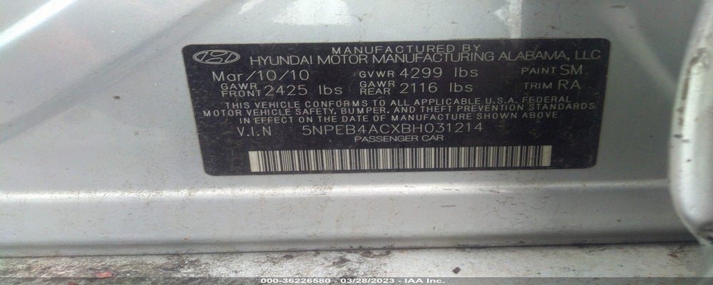 5NPEB4ACXBH031214 2011 HYUNDAI SONATA photo no. 9