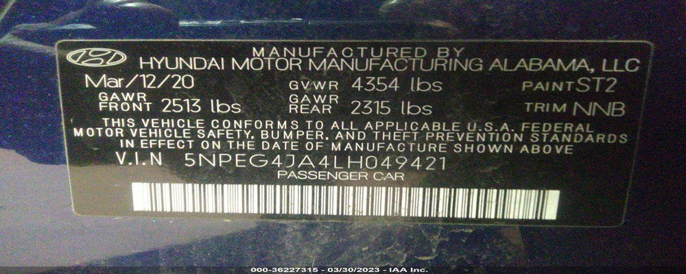 5NPEG4JA4LH049421 2020 HYUNDAI SONATA photo no. 9