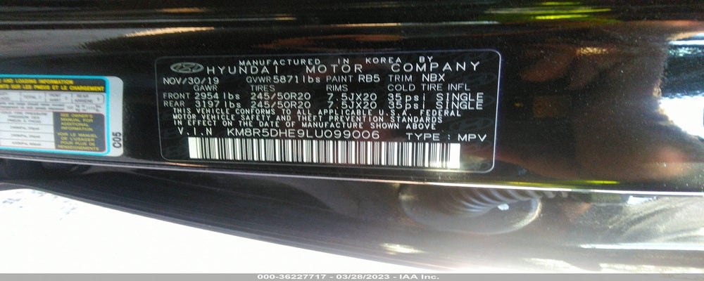 KM8R5DHE9LU099006 2020 HYUNDAI PALISADE photo no. 9