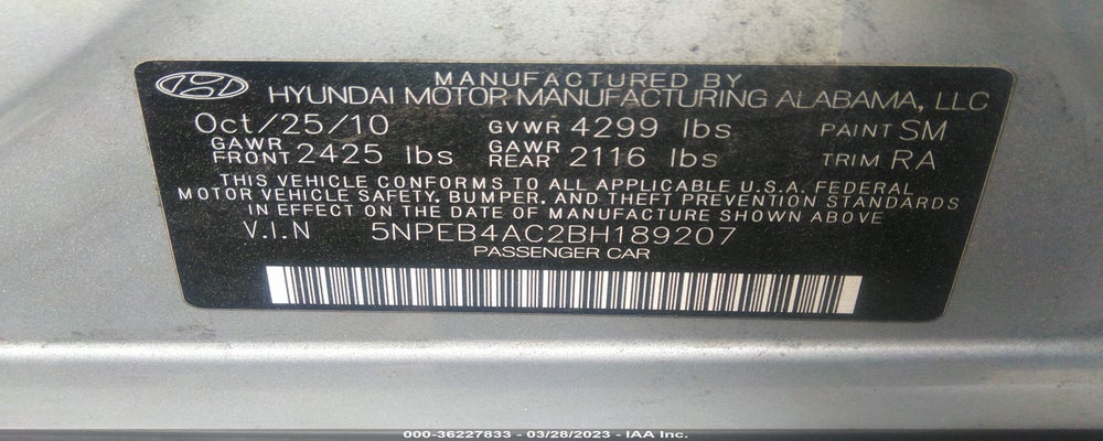 5NPEB4AC2BH189207 2011 HYUNDAI SONATA photo no. 9