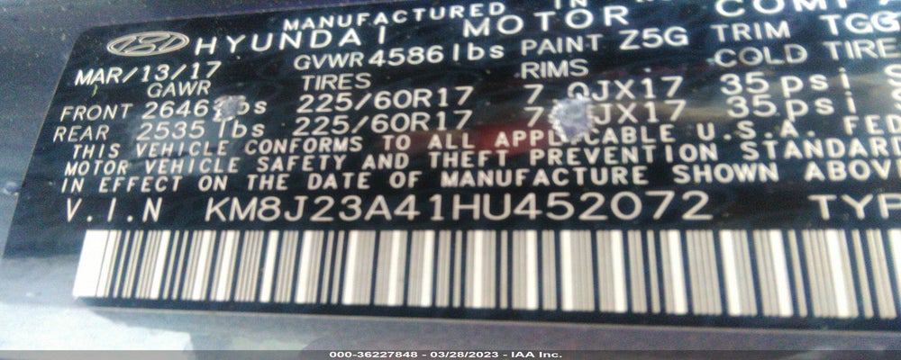 KM8J23A41HU452072 2017 HYUNDAI TUCSON photo no. 9