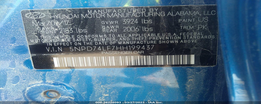 5NPD74LF7HH199437 2017 HYUNDAI ELANTRA photo no. 9