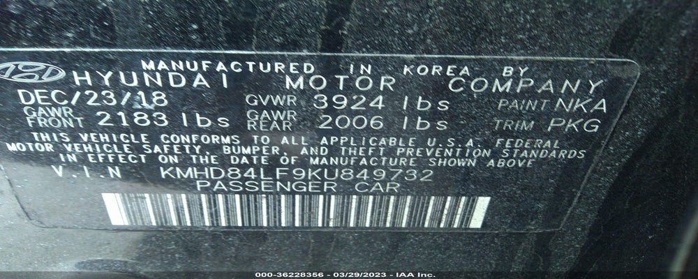 KMHD84LF9KU849732 2019 HYUNDAI ELANTRA photo no. 9