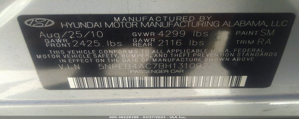 5NPEB4AC7BH131092 2011 HYUNDAI SONATA photo no. 9