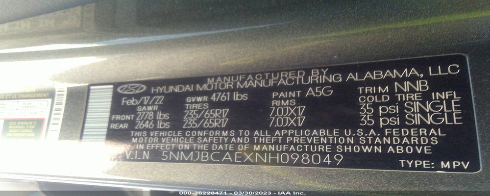 5NMJBCAEXNH098049 2022 HYUNDAI TUCSON photo no. 9