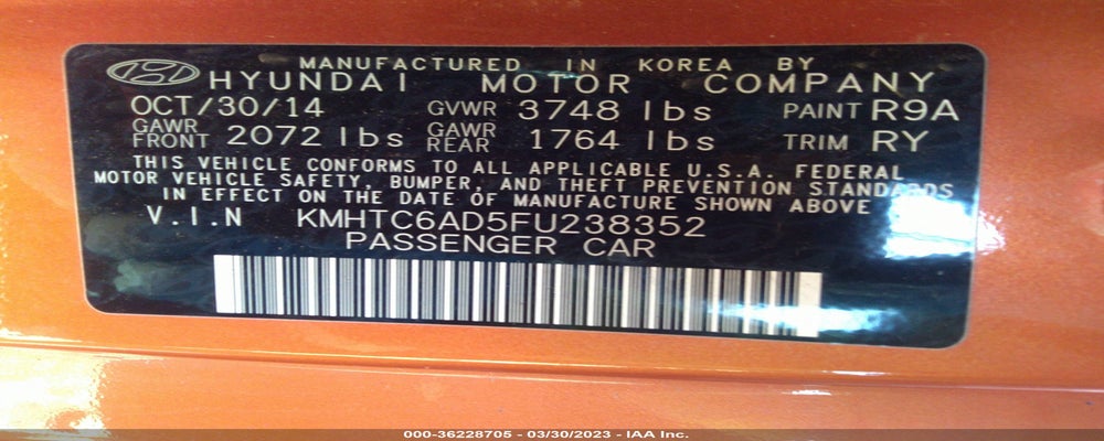 KMHTC6AD5FU238352 2015 HYUNDAI VELOSTER photo no. 9