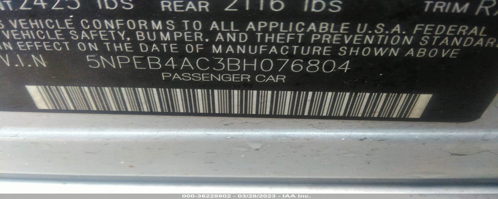 5NPEB4AC3BH076804 2011 HYUNDAI SONATA photo no. 9