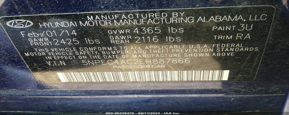 5NPEC4AC2EH887866 2014 HYUNDAI SONATA photo no. 9